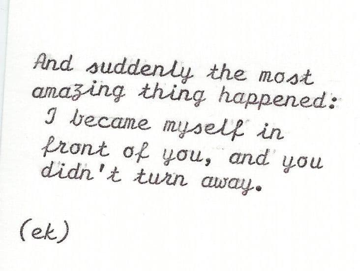 Handwritten quote about becoming yourself in front of someone safe — In Relation Resource